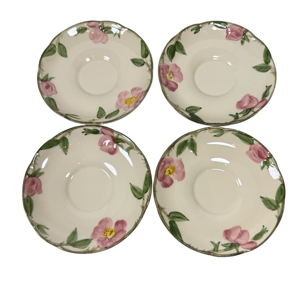 Vintage Franciscan Earthenware Desert Rose Set Of 4 Cup Saucers Made In USA